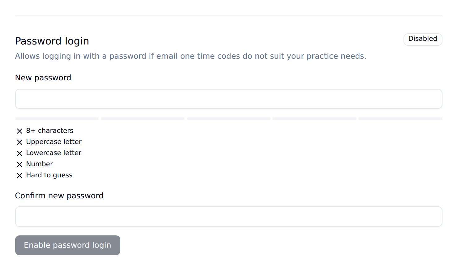 Password login section marked Disabled